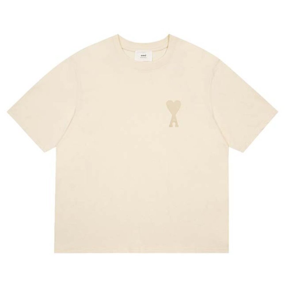 Ami Paris Chest Logo Cotton T-Shirt Cream